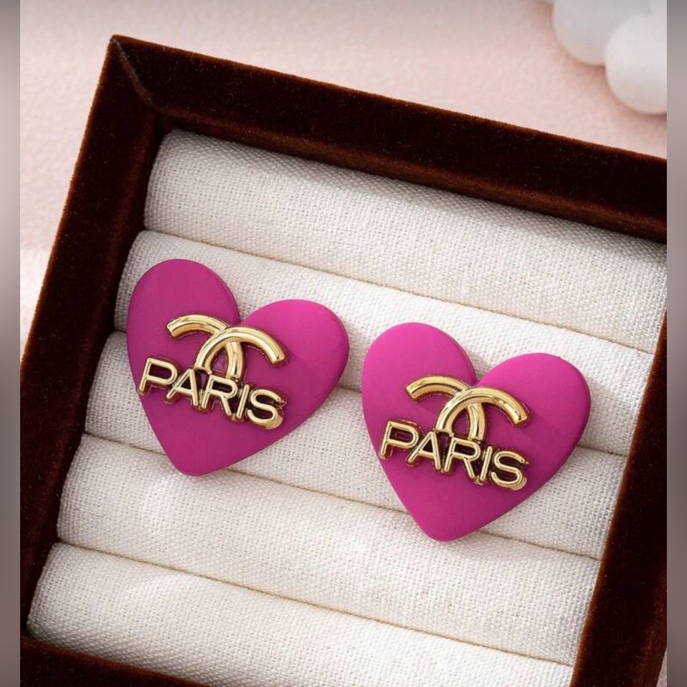 Paris Heart Earrings in Pink and Gold